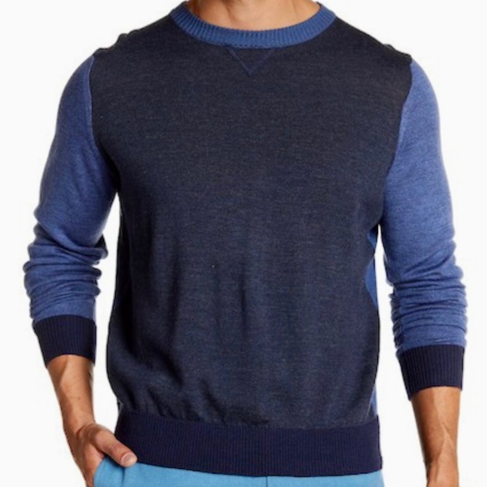 Thomas Dean Merino Wool Sweater Men’s Size L Pullover Crew Neck Two-Tone Classic